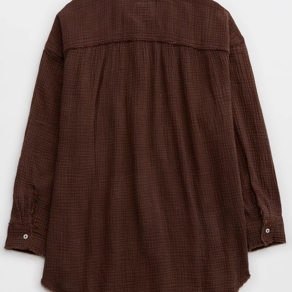 aerie Brown Gauzy Button-Up Coverup Shirt - Picture 3 of 6